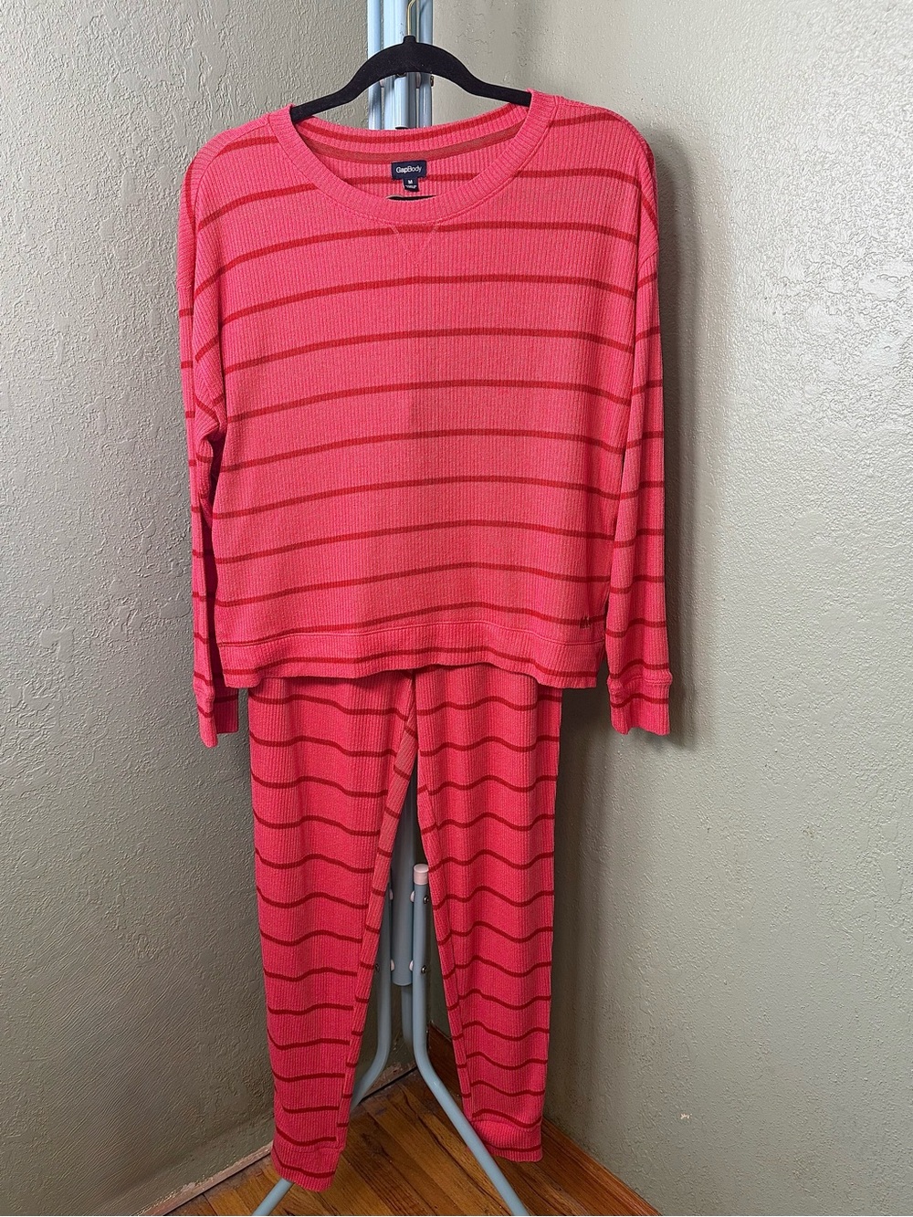 GAP Coral Pink Striped Thermal Pajama Set - Kids